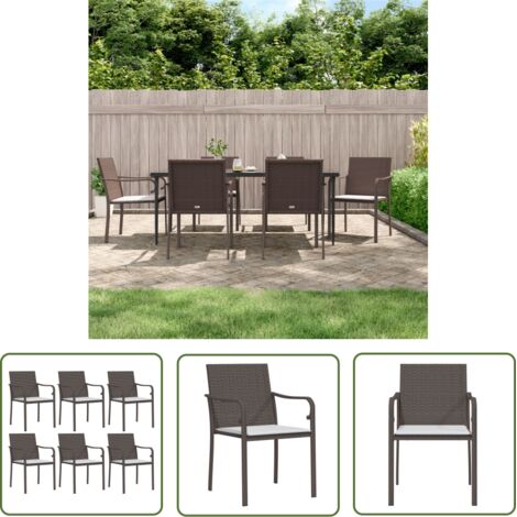The Living Store Chaises de jardin et coussins lot de 6 marron 56x59x84 cm rotin - Chaise De Jardin - Mobilier De Jardin - Fauteuil De Jardin - Salon De Jardin - Résine Tressée