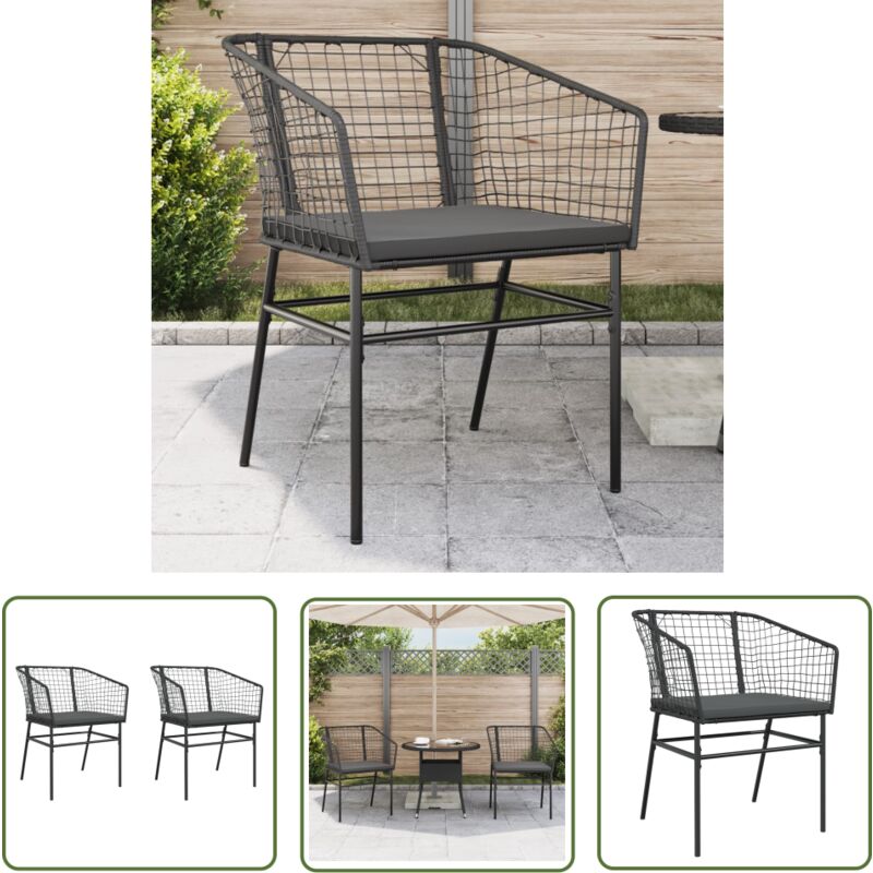 The Living Store - Chaises de jardin lot de 2 avec coussins noir résine tressée - Chaise De Jardin - Fauteuil De Jardin - Mobilier De Jardin