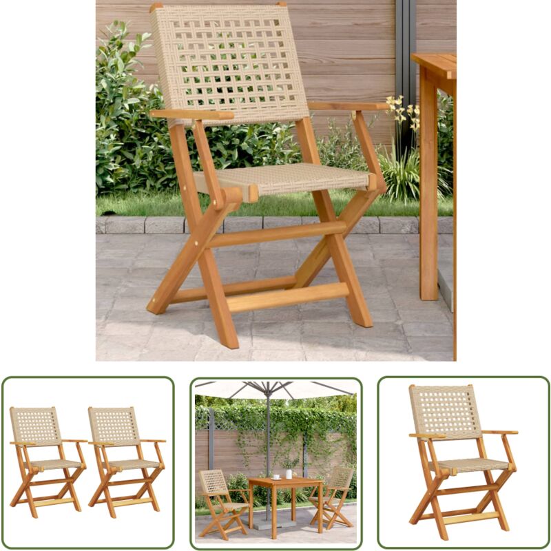 The Living Store - Chaises de jardin lot de 2 beige bois massif d'acacia et rotin - Chaise De Jardin - Fauteuil De Jardin - Mobilier De Jardin