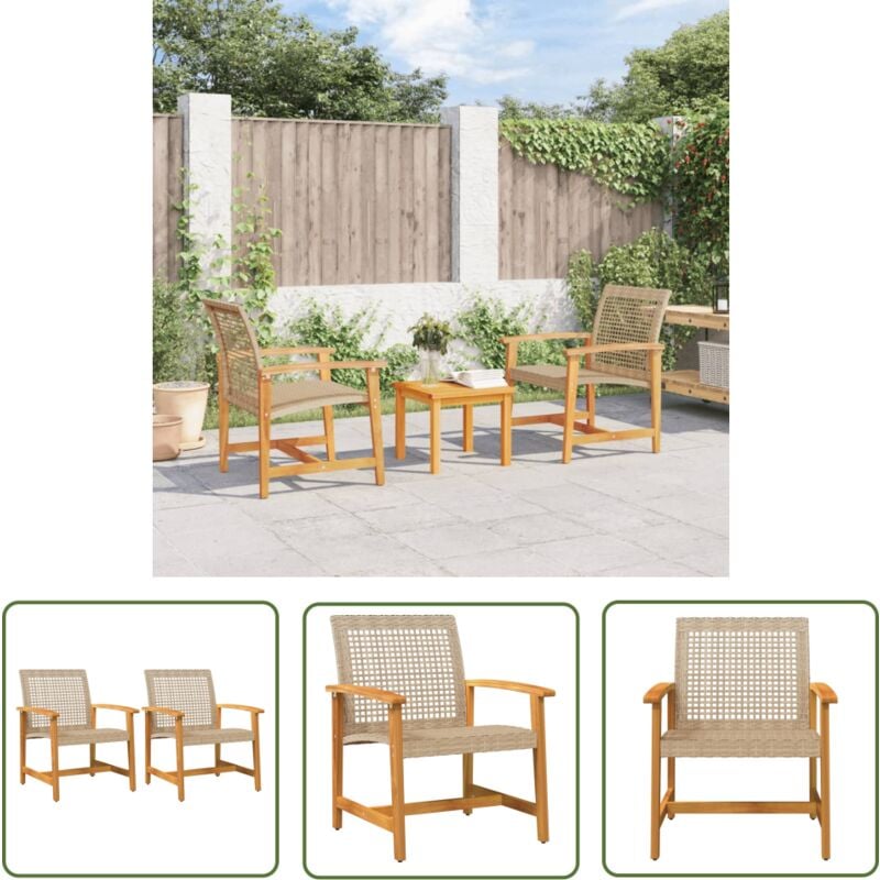 The Living Store - Chaises de jardin lot de 2 beige résine tressée bois d'acacia - Chaise De Jardin - Mobilier De Jardin - Fauteuil De Jardin