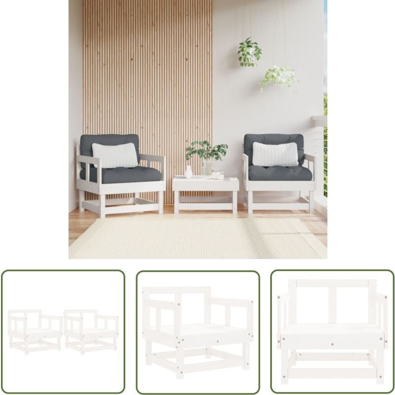 The Living Store - Chaises de jardin lot de 2 blanc bois massif de pin - Chaise De Jardin - Mobilier De Jardin - Chaise Extérieure - Fauteuil De