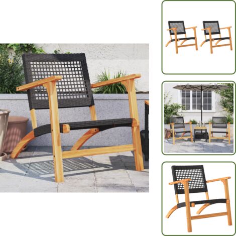 The Living Store Chaises de jardin lot de 2 noir résine tressée et bois d’acacia - Chaise De Jardin - Salon De Jardin - Mobilier De Jardin - Fauteuil De Jardin - Résine Tressée