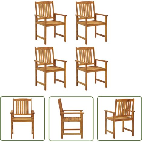 The Living Store Chaises de jardin lot de 4 Bois d'acacia solide - Chaise De Jardin - Meubles De Jardin - Acacia - Mobilier De Jardin - Chaise En Bois