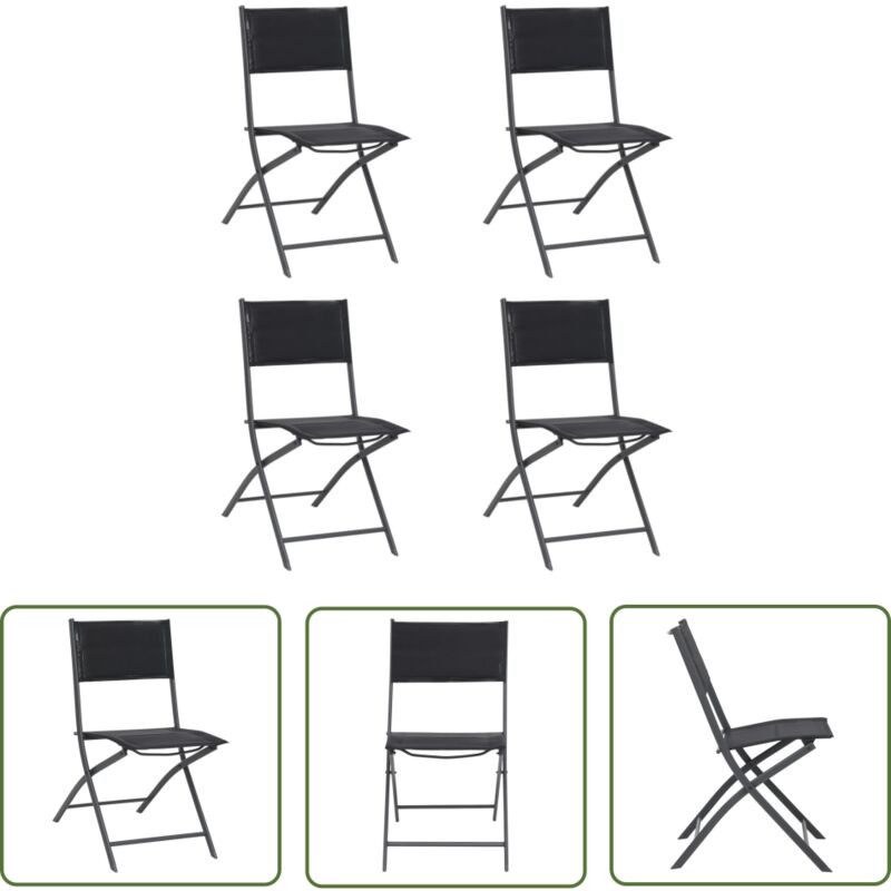 The Living Store Chaises de jardin pliables lot de 4 Acier et textilène - Chaise De Jardin Pliable - Chaise Extérieure - Mobilier De Jardin - Set De