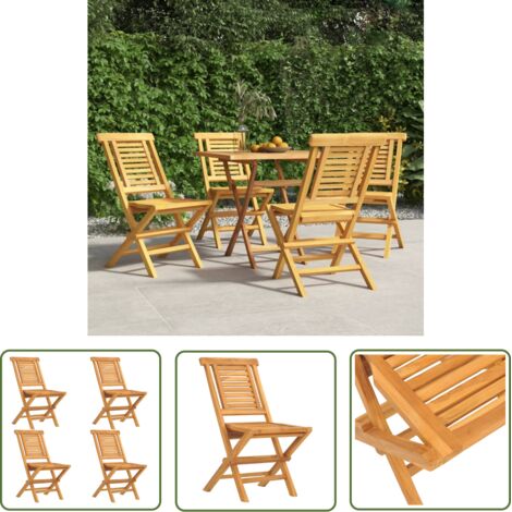 The Living Store Chaises de jardin pliantes lot de 4 47x63x90cm bois massif teck - Chaise De Jardin - Chaise Pliante - Mobilier De Jardin - Teck Massif - Terrasse