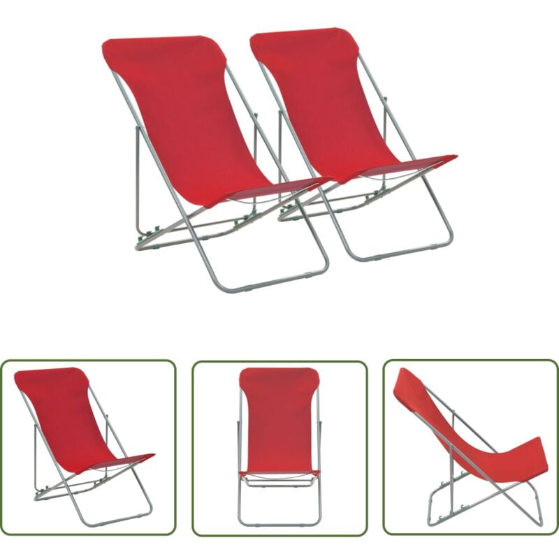 The Living Store - Chaises de plage pliables lot de 2 Acier et tissu oxford Rouge - Chaise De Plage - Chaise Pliante - Mobilier De Jardin - Fauteuil