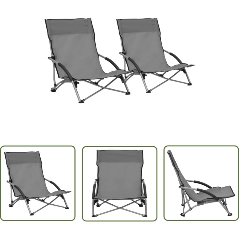 The Living Store - Chaises de plage pliables lot de 2 Gris Tissu - Chaise De Plage - Chaise Pliante - Mobilier De Jardin - Chaise Extérieure - Chaise