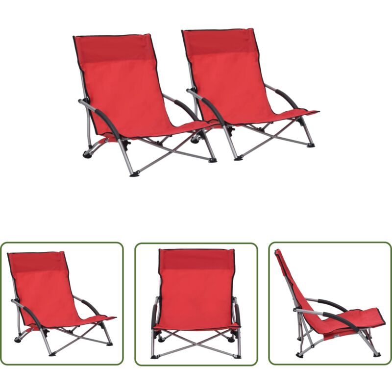 The Living Store - Chaises de plage pliables lot de 2 Rouge Tissu - Chaise De Plage - Chaise Pliante - Mobilier De Jardin - Chaise Extérieure