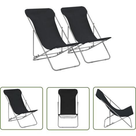 The Living Store Chaises de plage pliables lot de 2 Acier et tissu oxford Noir - Chaise De Plage - Chaise Pliante - Mobilier De Jardin - Fauteuil De Jardin - Fauteuil Extérieur