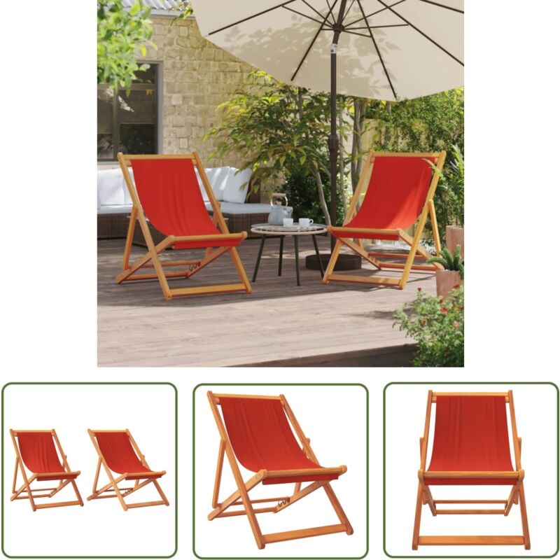 The Living Store - Chaises de plage pliables lot de 2 rouge tissu - Chaise De Plage - Chaise Longue - Chaise Pliante - Mobilier De Jardin - Fauteuil