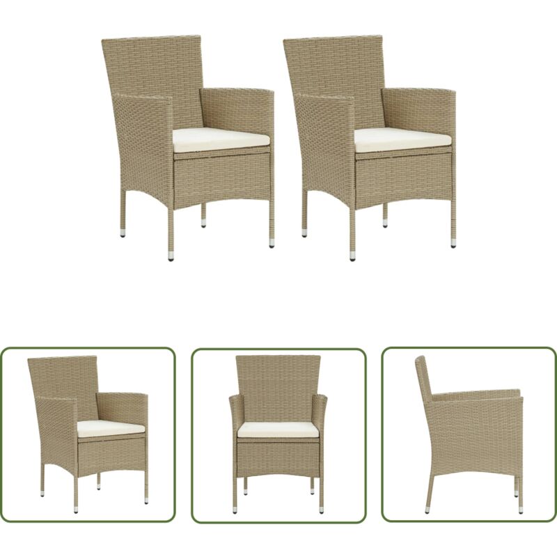 The Living Store Chaises manger de jardin lot de 2 Résine tressée Beige - Chaise De Jardin - Meubles De Jardin - Mobilier Extérieur - Set De Chaises
