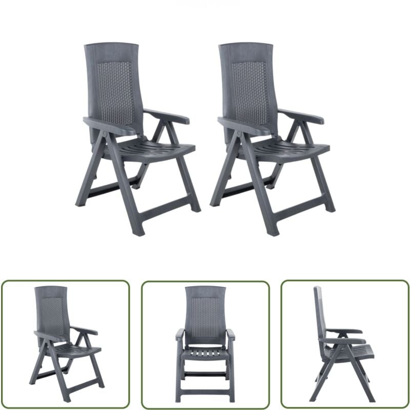 The Living Store - Chaises inclinables de jardin lot de 2 Plastique Anthracite - Chaise De Jardin - Chaise Inclinable - Mobilier De Jardin - Meubles