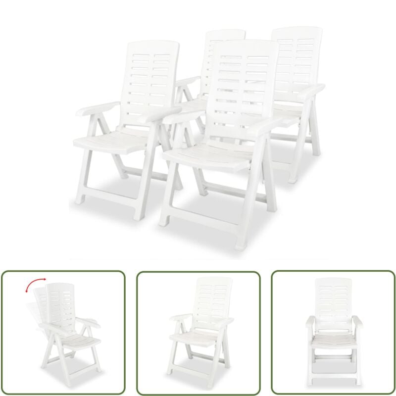The Living Store Chaises inclinables de jardin lot de 4 Plastique Blanc - Chaise De Jardin - Chaise Pliable - Chaise Extérieure - Mobilier De Jardin
