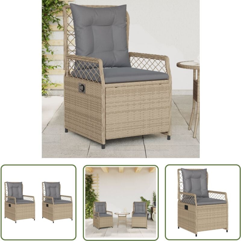 Chaises inclinables de jardin lot de 2 beige résine tressée - Chaise De Jardin - Fauteuil De Jardin - Chaise Inclinable - Mobilier De Jardin - Résine