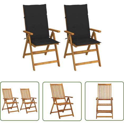 The Living Store Chaises inclinables de jardin lot de 2 et coussins Bois acacia - Chaise De Jardin - Fauteuil De Jardin - Mobilier De Jardin - Chaise Inclinable - Chaise Pliante