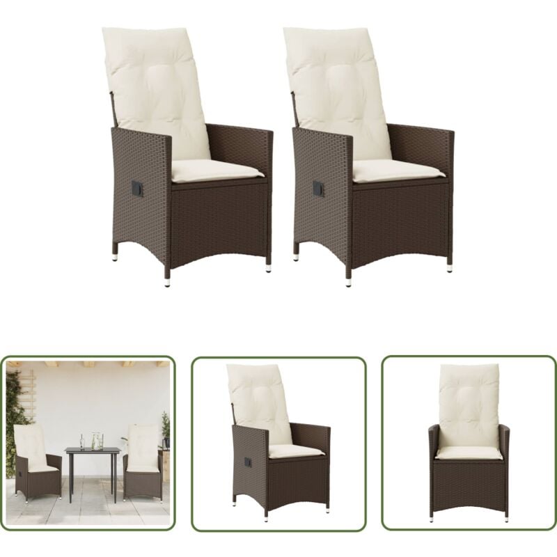 The Living Store - Chaises inclinables de jardin lot de 2 et coussins marron rotin - Chaise De Jardin Inclinable - Fauteuil De Jardin - Mobilier De