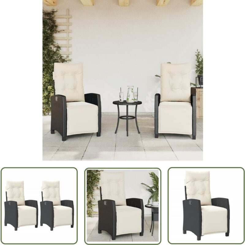 Chaises inclinables de jardin lot de 2 repose-pied noir rotin - Chaise De Jardin Inclinable - Fauteuil De Jardin - Mobilier De Jardin - Chaise Patio