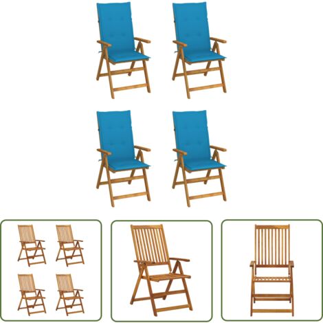The Living Store Chaises inclinables de jardin lot de 4 et coussins Bois acacia - Chaise De Jardin - Fauteuil De Jardin - Mobilier De Jardin - Chaise Inclinable - Chaise Pliante