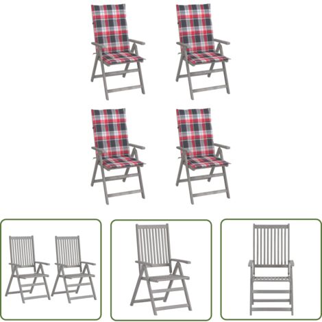 The Living Store Chaises inclinables de jardin lot de 4 et coussins Bois acacia - Chaise De Jardin - Fauteuil De Jardin - Mobilier De Jardin - Fauteuil Inclinable - Chaise Pliante
