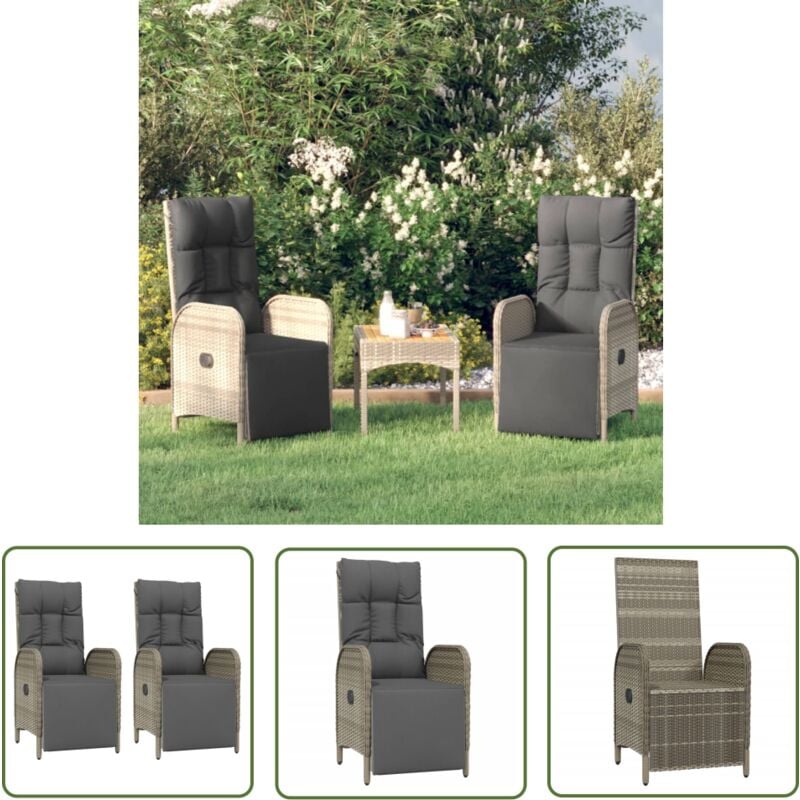 The Living Store - Chaises inclinables d'extérieur et coussins lot de 2 Poly rotin - Chaise Jardin - Chaise Inclinable - Fauteuil Extérieur - Meubles