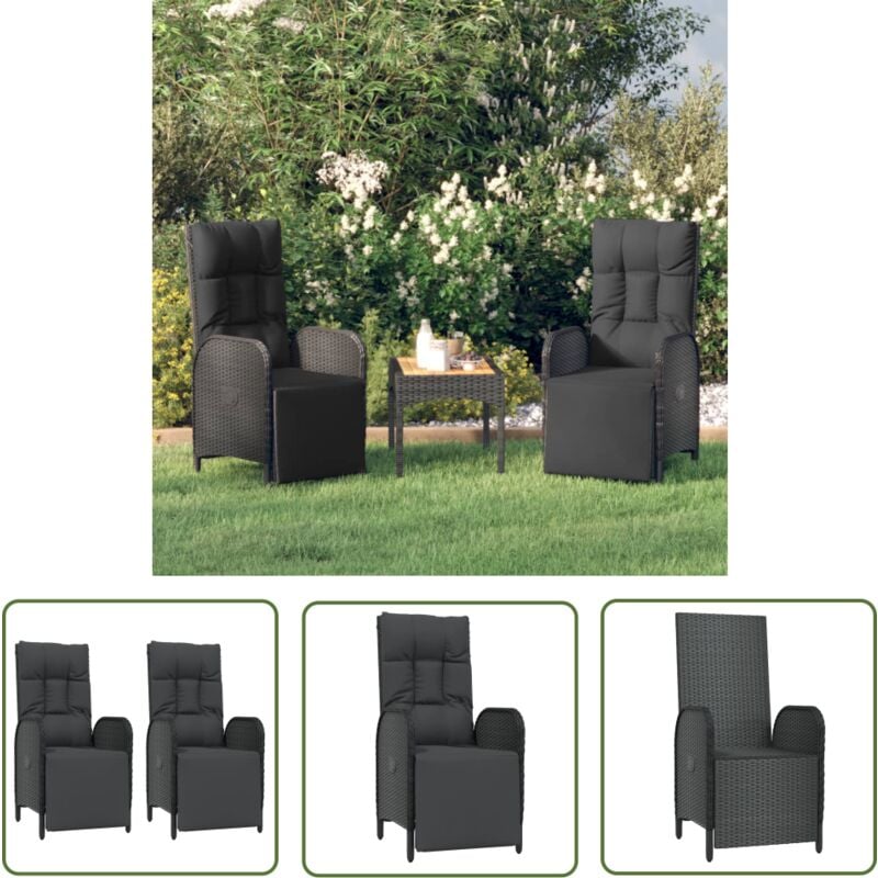 The Living Store - Chaises inclinables d'extérieur et coussins lot de 2 Poly rotin - Chaise Inclinable - Fauteuil De Jardin - Meubles De Jardin