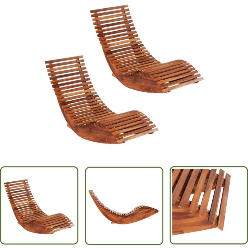 The Living Store - Chaises longues basculantes lot de 2 bois d'acacia - Chaise Longue - Fauteuil De Jardin - Mobilier De Jardin - Chaise Bascule