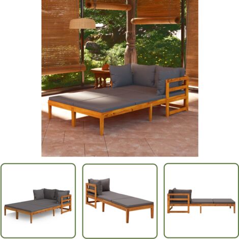 The Living Store Chaises longues coussins gris foncé lot de 2 Bois acacia solide - Chaise Longue - Salon De Jardin - Mobilier De Jardin - Bois D'acacia - Chaise Longue Pliante
