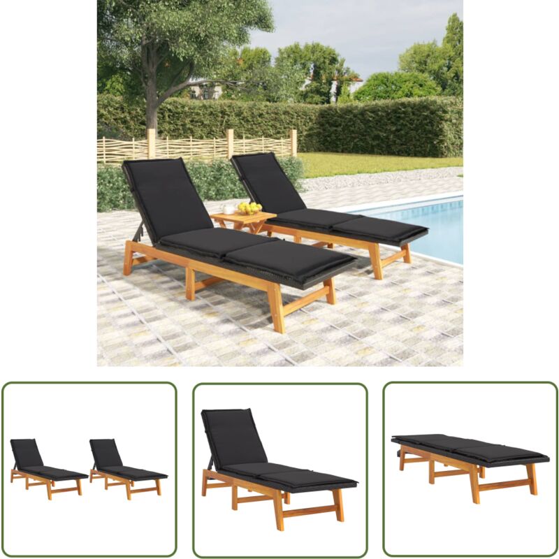 Chaises longues et coussins lot de 2 Résine tressée et acacia - Chaise Longue - Transats - Bains De Soleil - Mobilier De Jardin - Jardin - The Living