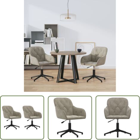 The Living Store Chaises pivotantes à manger lot de 2 Gris clair Velours - Chaise De Salle À Manger - Chaise De Cuisine - Fauteuil De Salle À Manger - Chaise Pivotante - Velours