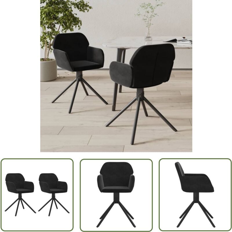 The Living Store - Chaises pivotantes à manger lot de 2 Noir Velours - Chaise De Salle à Manger - Chaise Pivotante - Fauteuil De Salle à Manger