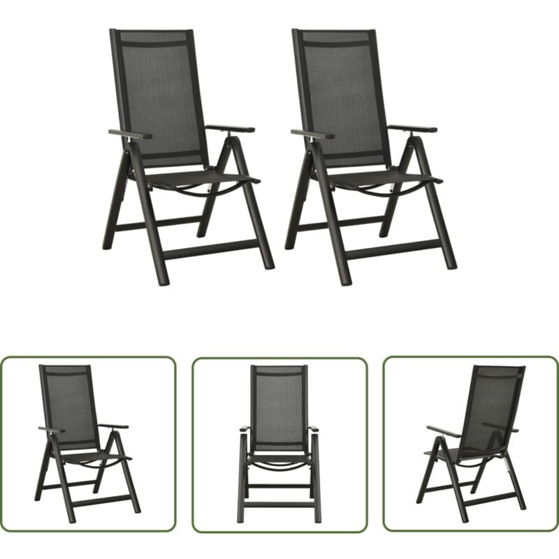 The Living Store - Chaises pliables de jardin lot de 2 Textilène et aluminium Noir - Chaise De Jardin Pliable - Chaise Extérieure - Mobilier De