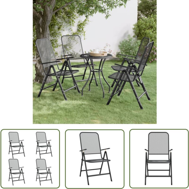 The Living Store - Chaises pliables jardin lot de 4 Maille métallique Anthracite - Chaise De Jardin Pliable - Chaise Lounge - Meubles De Jardin