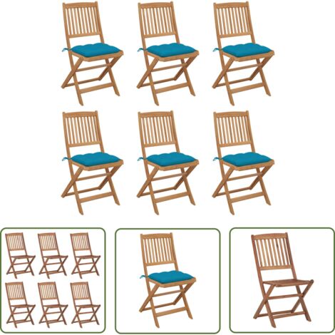 The Living Store Chaises pliables de jardin lot de 6 avec coussins Bois d'acacia - Chaise De Jardin - Mobilier De Jardin - Chaise Pliante - Acacia - Bois Massif