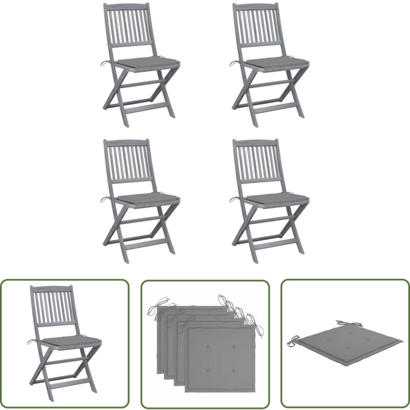 The Living Store - Chaises pliables d'extérieur lot de 4 et coussins Bois d'acacia - Chaise De Jardin - Mobilier De Jardin - Chaise Pliante - Acacia