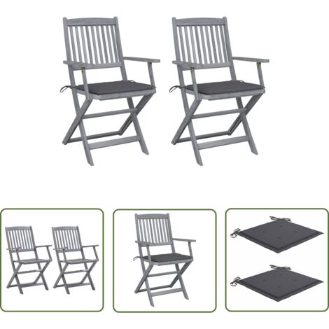 The Living Store Chaises pliables d'extérieur lot de 2 et coussins Bois d'acacia - Chaise De Jardin - Mobilier De Jardin - Chaise Pliante - Acacia - Terrasse