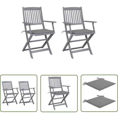 The Living Store Chaises pliables d'extérieur lot de 2 et coussins Bois d'acacia - Chaise De Jardin - Mobilier De Jardin - Chaise Pliante - Acacia - Terrasse