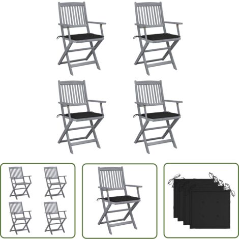 The Living Store Chaises pliables d'extérieur lot de 4 et coussins Bois d'acacia - Chaise De Jardin - Mobilier De Jardin - Chaise Pliante - Acacia - Meubles De Jardin