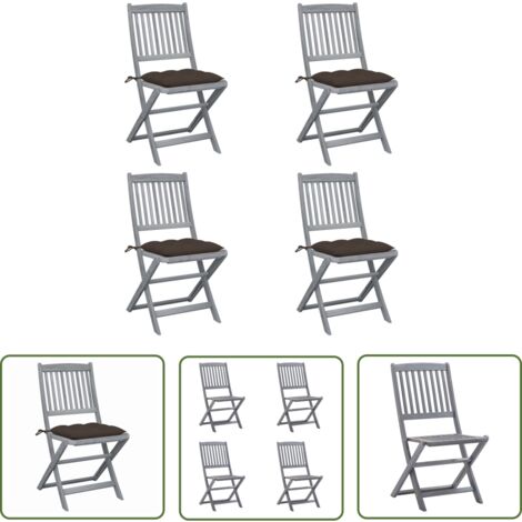 The Living Store Chaises pliables d'extérieur lot de 4 et coussins Bois d'acacia - Chaise De Jardin - Mobilier De Jardin - Chaise Pliante - Acacia - Terrasse