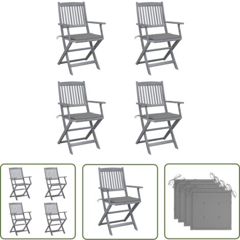 The Living Store Chaises pliables d'extérieur lot de 4 et coussins Bois d'acacia - Chaise De Jardin - Mobilier De Jardin - Chaise Pliante - Acacia - Terrasse