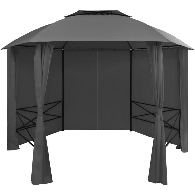 Chapiteau tente de jardin avec rideaux Hexagonal 360 x 265 cm - The Living Store - Anthracite
