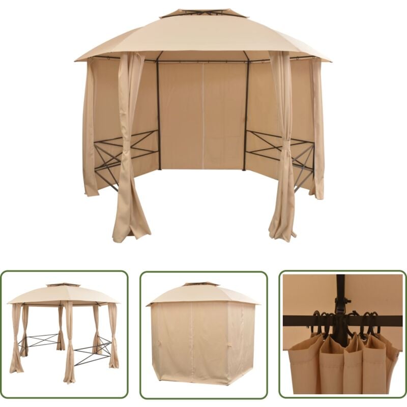The Living Store - Chapiteau tente de jardin avec rideaux Hexagonal 360 x 265 cm - Abri Jardin - Tents De Jardin - Gazebo - Parasol - Auvent