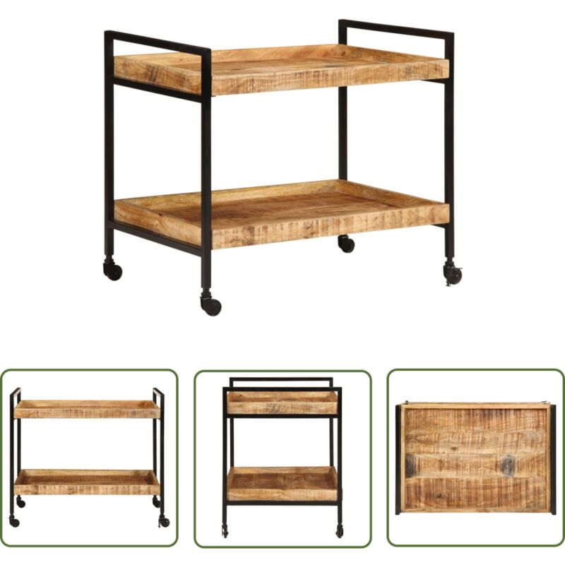 The Living Store - Chariot de cuisine 80x55x70 cm bois de manguier brut massif - Chariot De Cuisine - Chariot à Légumes - Rangement Cuisine