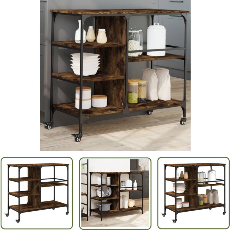 The Living Store - Chariot de cuisine chêne fumé 100x45x89,5 cm bois d'ingénierie - Chariot De Cuisine - Chariot à Légumes - Meuble De Cuisine