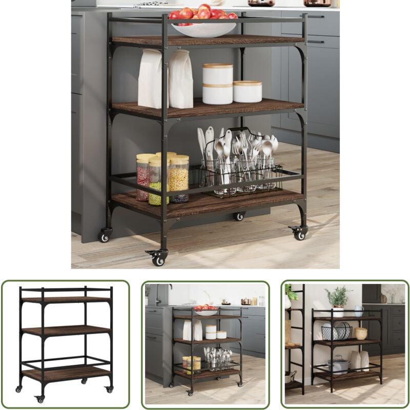 The Living Store - Chariot de cuisine chêne marron 65x40x86,5 cm bois d'ingénierie - Meuble De Cuisine - Chariot De Cuisine - Chariot à Légumes