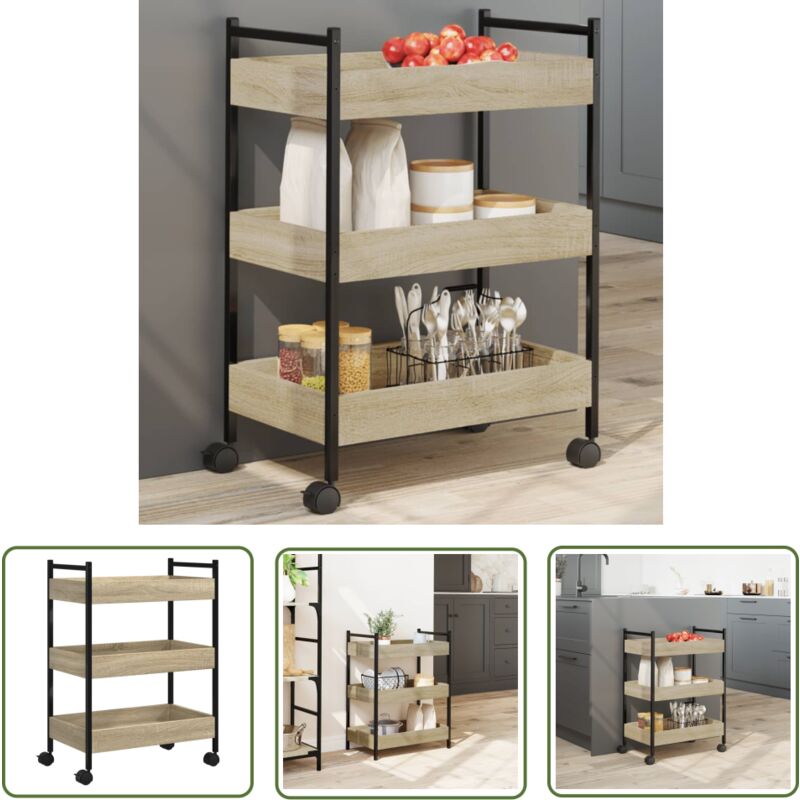 The Living Store - Chariot de cuisine chêne sonoma 50x30x70 cm bois d'ingénierie - Chariot De Cuisine - Chariot à Légumes - Meuble De Cuisine