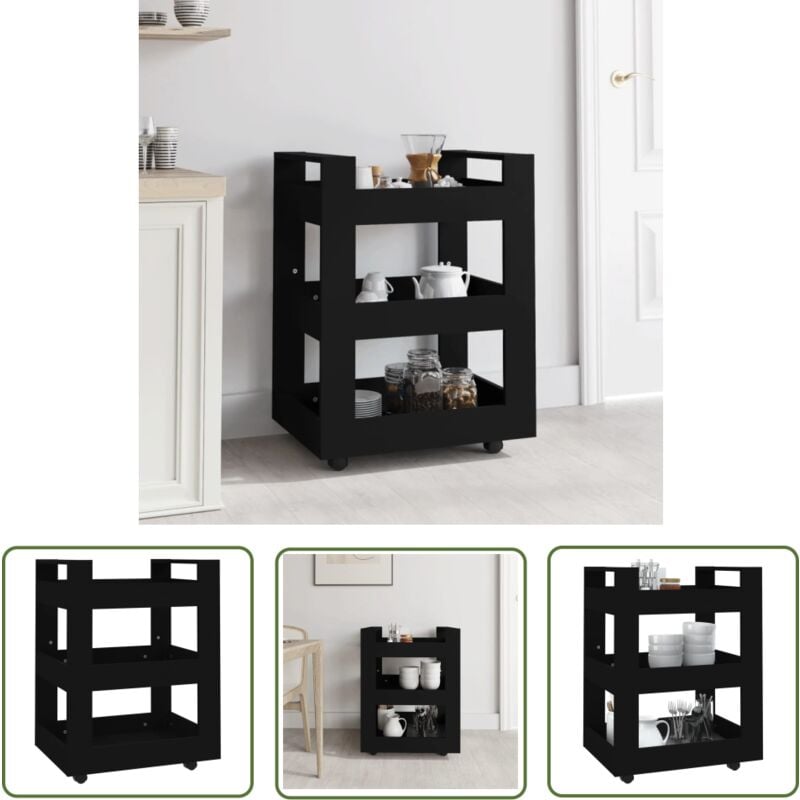The Living Store - Chariot de cuisine Noir 60x45x80 cm Bois d'ingénierie - Chariot De Cuisine - Chariot De Rangement - Chariot à Légumes - Meuble De