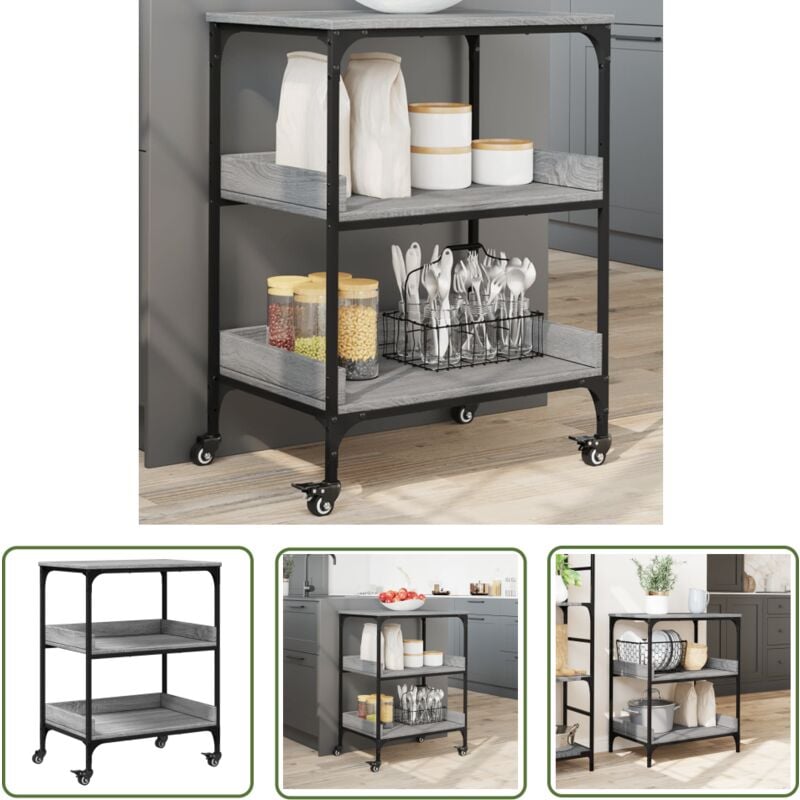 The Living Store - Chariot de cuisine sonoma gris 60x41x80,5 cm bois d'ingénierie - Chariot De Cuisine - Chariot De Rangement - Chariot à Légumes