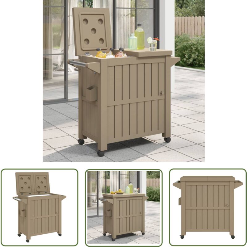 The Living Store - Chariot de service 3 en 1 marron clair polypropylène - Chariot De Service - Chariot Bar - Meuble Extérieur - Glacière Mobile