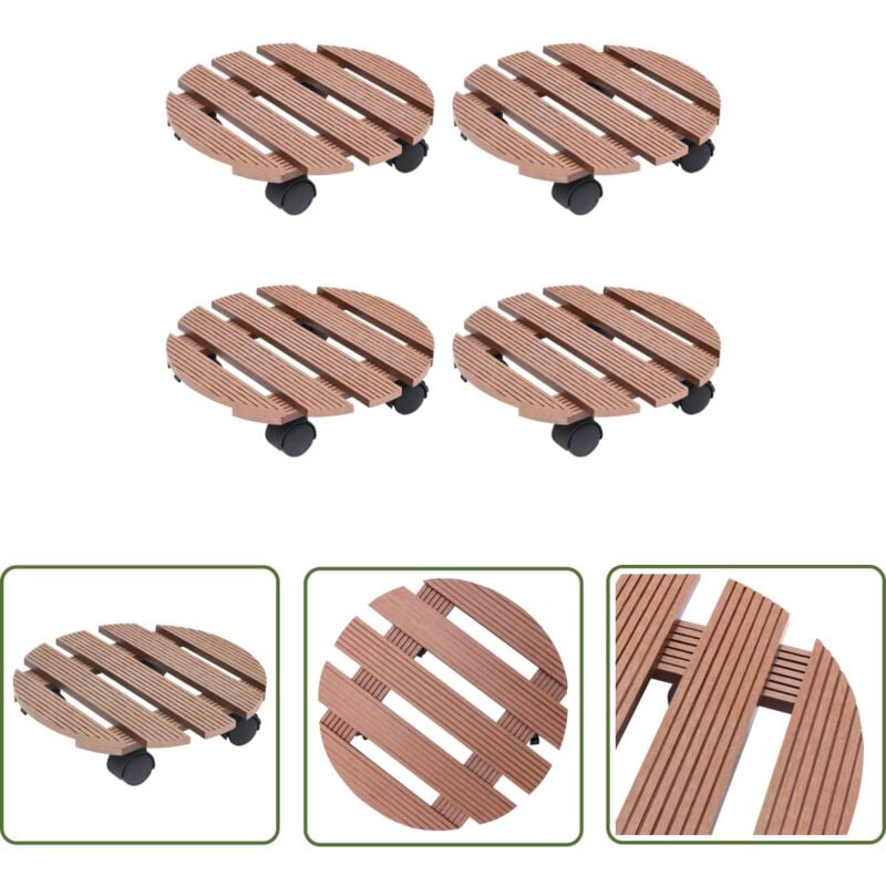 Chariots à plantes 4 pcs Marron Ø30x7,5 cm wpc - Chariot à Plantes - Support Plante - Chariot Roue - Roulette Pliable - Wpc - The Living Store