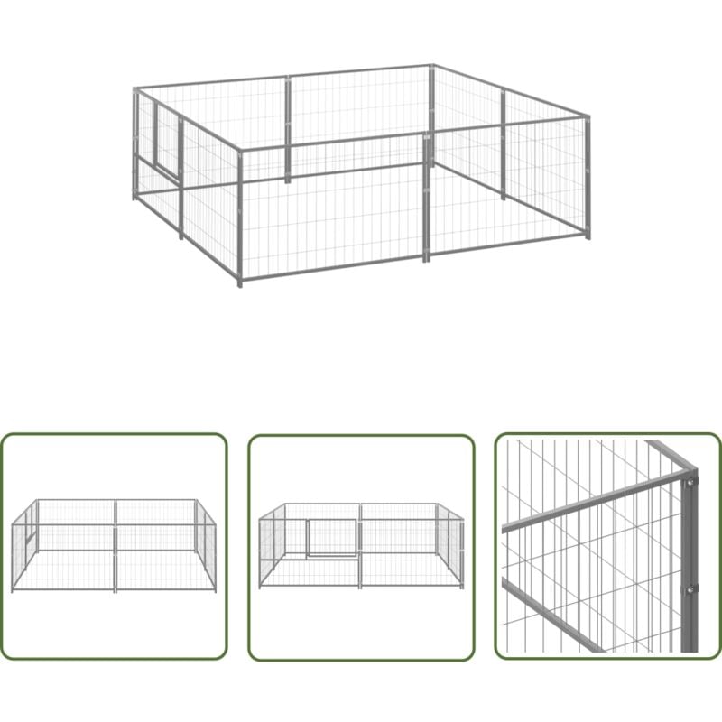 Maison Exclusive - The Living Store Chenil Argenté 4 m² Acier - Chenil Extérieur - Abri Chien - Enceinte Pour Chien - Cage Chien - Jardin Animalier